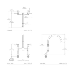 Waterworks Easton Classic Two Hole Bridge Gooseneck Kitchen Faucet, Metal Lever Handles in Carbon