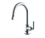 Waterworks Henry Mid-Size One Hole Gooseneck Integrated Pull Spray Kitchen Faucet with Lever Handle in Chrome