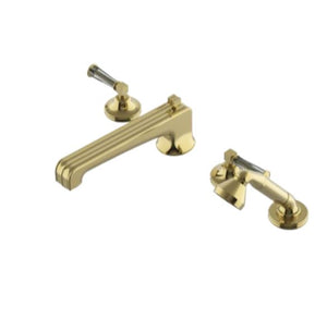Waterworks Boulevard  Low Profile Concealed Tub Filler with Handshower and Crystal Lever Handles in Brass