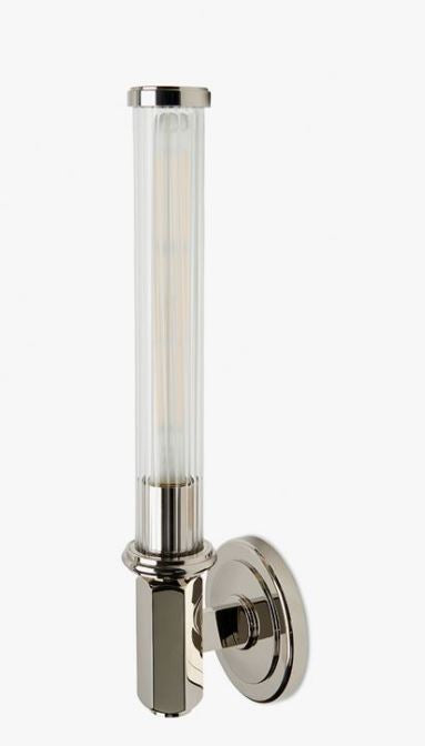 Waterworks Regulator Wall Mounted Single Sconce with Fluted Glass Shade in Nickel