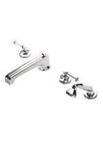 Waterworks Boulevard Floor Mounted Tub Faucet with Crystal Lever Handles in Unlacquered Brass