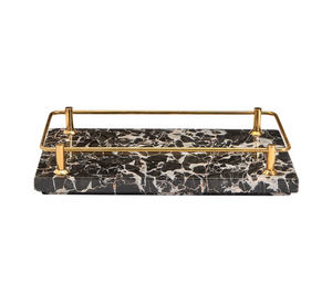 Waterworks Cavea Marble Vanity Tray with Brass Rail in Brass/Portoro Polished