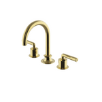 Waterworks Henry Gooseneck Three Hole Deck Mounted Lavatory Faucet with Metal Lever Handles in Brass