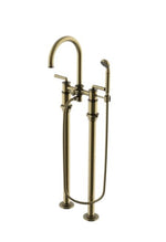 Waterworks Henry Exposed Floor Mounted Tub Filler with  Handshower and Metal Lever Handles in Brass