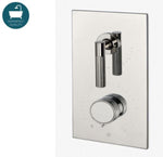 Waterworks Bond Tandem Series Integrated Thermostatic and Volume Control Trim with Guilloche Lines Knob and Lever Handles in Nickel