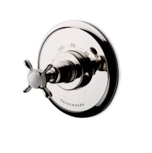 Waterworks Easton Classic Thermostatic Control Valve Trim with White Porcelain Blank Indice and Metal Cross Handle in Burnished Nickel