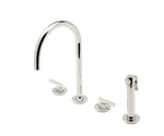 Waterworks Formwork Three Hole Gooseneck Kitchen Faucet with Metal Lever Handles and Spray in Nickel