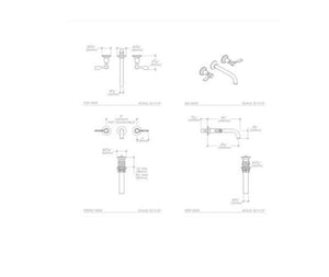 Waterworks Easton Classic Low Profile Three Hole Wall Mounted Lavatory Faucet with Metal Lever Handles Matte Nickel