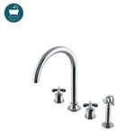Waterworks Henry Three Hole Gooseneck Kitchen Faucet, Metal Cross Handles and Spray in Chrome