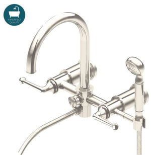 Waterworks Dash Wall Mounted Exposed Tub Filler with Metal Handshower and Cross Handles in Brass