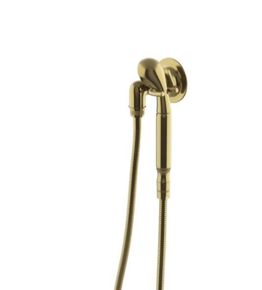 Waterworks Henry Handshower On Hook with Metal Handle in Burnished Brass