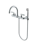 Waterworks Bond Solo Series Wall Mounted Exposed Tub Filler with Handshower and Straight Lever Handles in Nickel