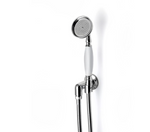 Waterworks Highgate Handshower on Hook with White Porcelain Handle in Nickel