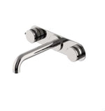 Waterworks Decibel Low Profile Three Hole Wall Mounted Lavatory Faucet with Metal Knob Handles in Chrome