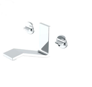 Waterworks Formwork Low Profile Three Hole Wall Mounted Lavatory Faucet with Metal Knob Handles in Chrome