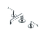 Waterworks Waterworks Dash Low Profile Three Hole Deck Mounted Lavatory Faucet with Metal Lever Handles in Matte Nickel