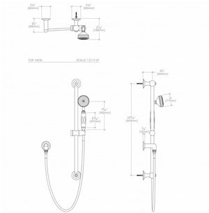 Waterworks Easton Classic Handshower on Bar with Black Porcelain in Brass