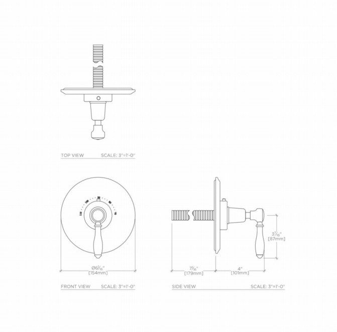 Waterworks Easton Classic Thermostatic Valve with Black Porcelain Handle in Chrome