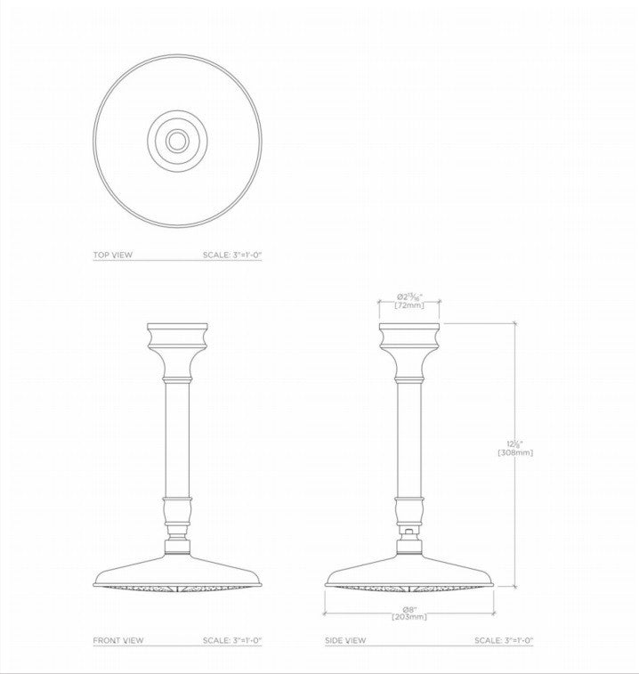 Waterworks Etoile Ceiling Mounted 8" Shower Rose, Arm and Flange in Nickel