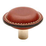 Waterworks Fallbrook 1 1/2" Chestnut Leather Knob in Unlacquered Brass