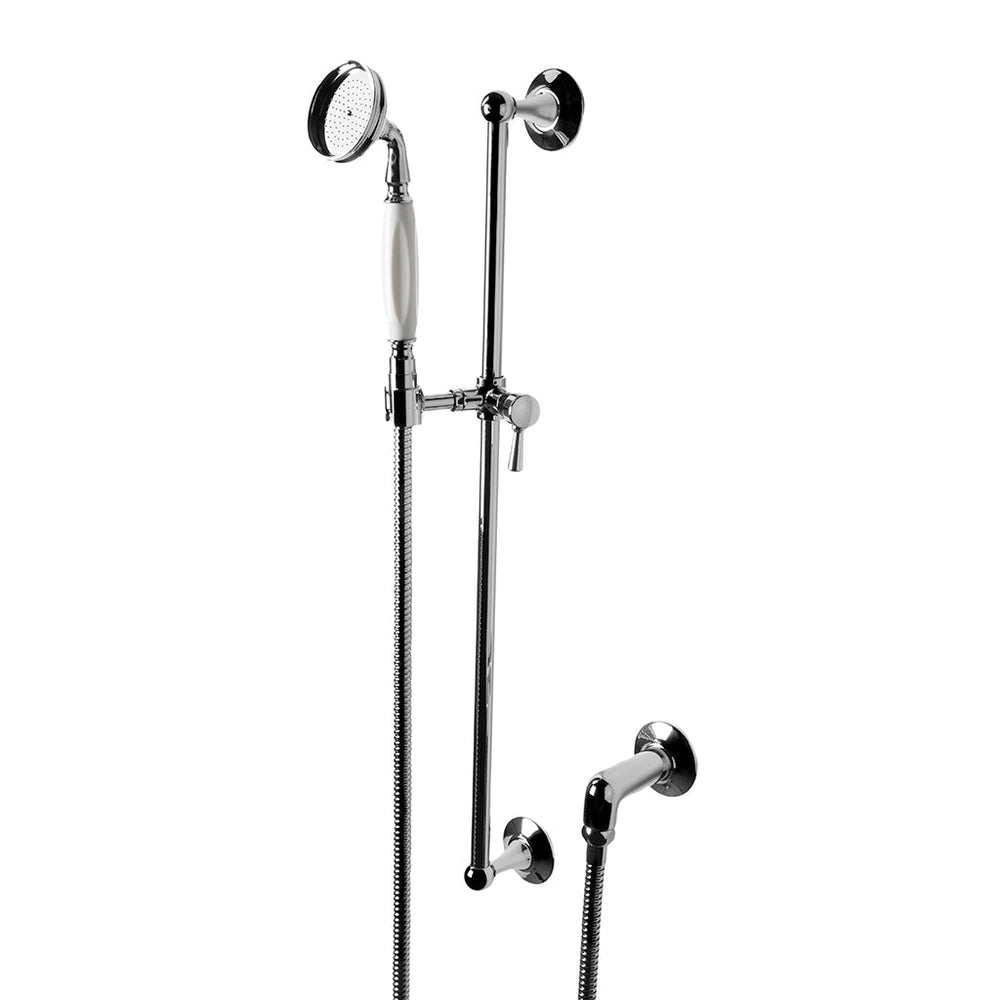 Waterworks Highgate Handshower On Bar with White Handle in Chrome
