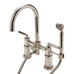 Waterworks Henry Deck Mounted Exposed Tub Filler with Handshower and Lever Handles in Vintage Brass