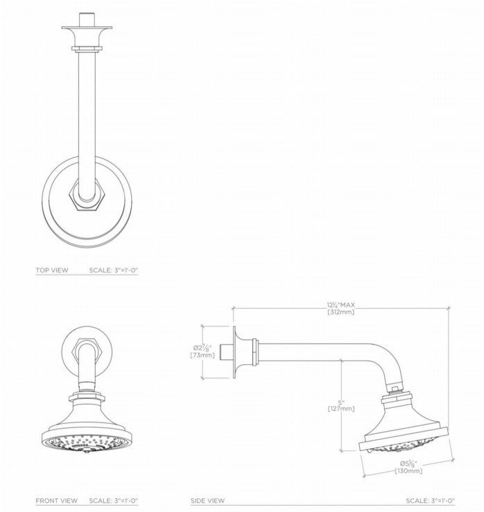 Waterworks Henry 5 1/8"  Shower Head, Arm and Flange with Adjustable Spray in Burnished Nickel