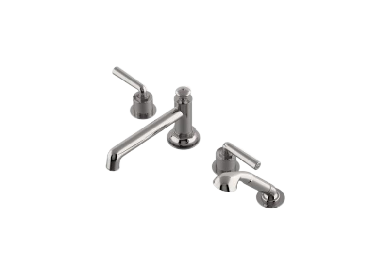 Waterworks Henry Low Profile Concealed Tub Filler with Handshower and Metal Lever Handles in Matte Nickel