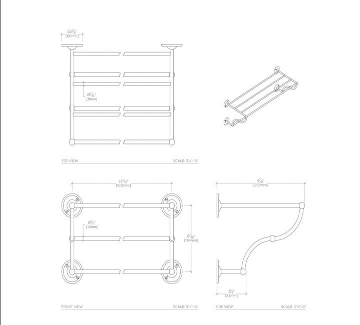 Waterworks Highgate 24" Metal Towel Rack in Nickel