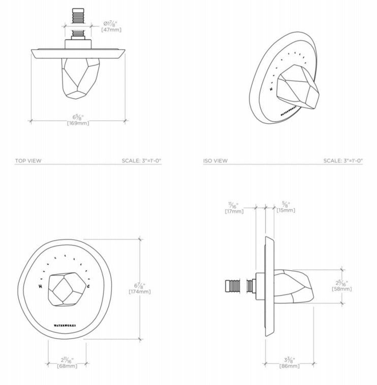 Waterworks Isla Two Way Diverter Valve Trim for Thermostatic System in Burnished Brass