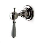 Waterworks Julia Volume Control Valve Trim with White Porcelain Lever Handle in Nickel