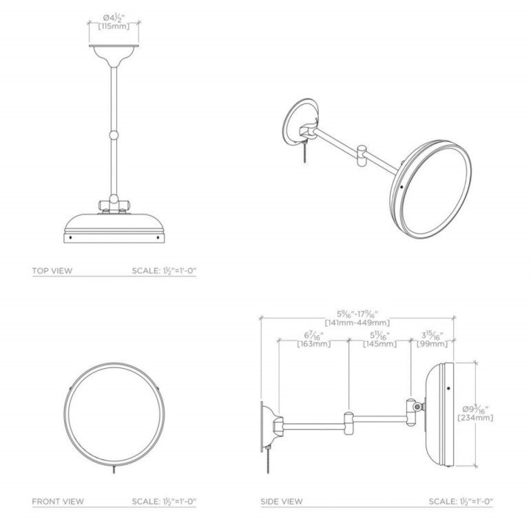 Waterworks Wall Mounted LED Extension Mirror in Unlacquered Brass