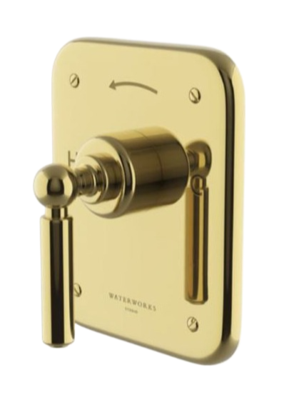 Waterworks Ludlow Pressure Balance Control Valve Trim with Metal Lever Handle in Brass