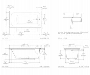 Waterworks Minna Rectangular Cast Iron Tub with End Drain in White