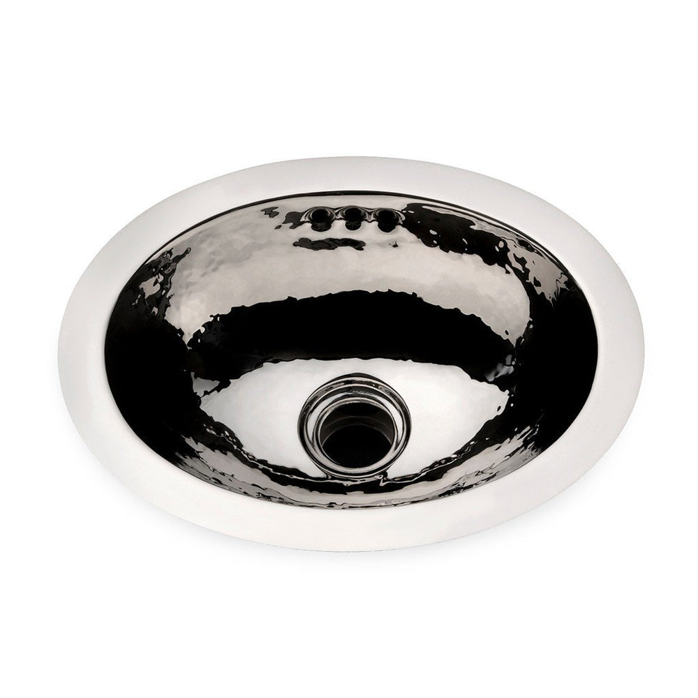 Waterworks Normandy Drop In or Undermount Oval Hammered Copper Lavatory Sink 13 3/16" x 10 7/16" x 5 11/16" in Matte Nickel