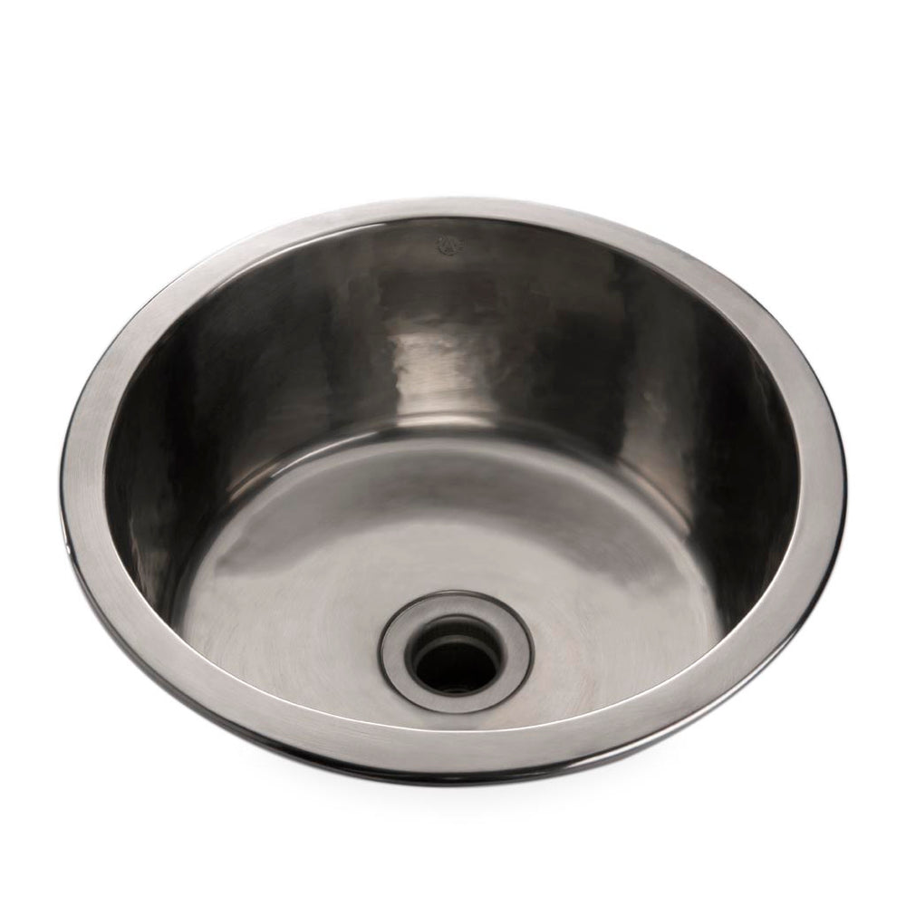 Waterworks Normandy Hammered Copper Round Bar Sink with Center Drain in Chrome