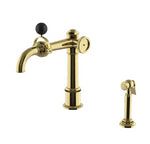 Waterworks On Tap One Hole High Profile Kitchen Faucet with Metal Wheel, Black Ball Handle and Spray in Brass