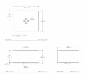 R.W. Atlas 16" x 13 1/16" x 7 1/16" Stone Apron Bar Sink with Center Drain in Basalt