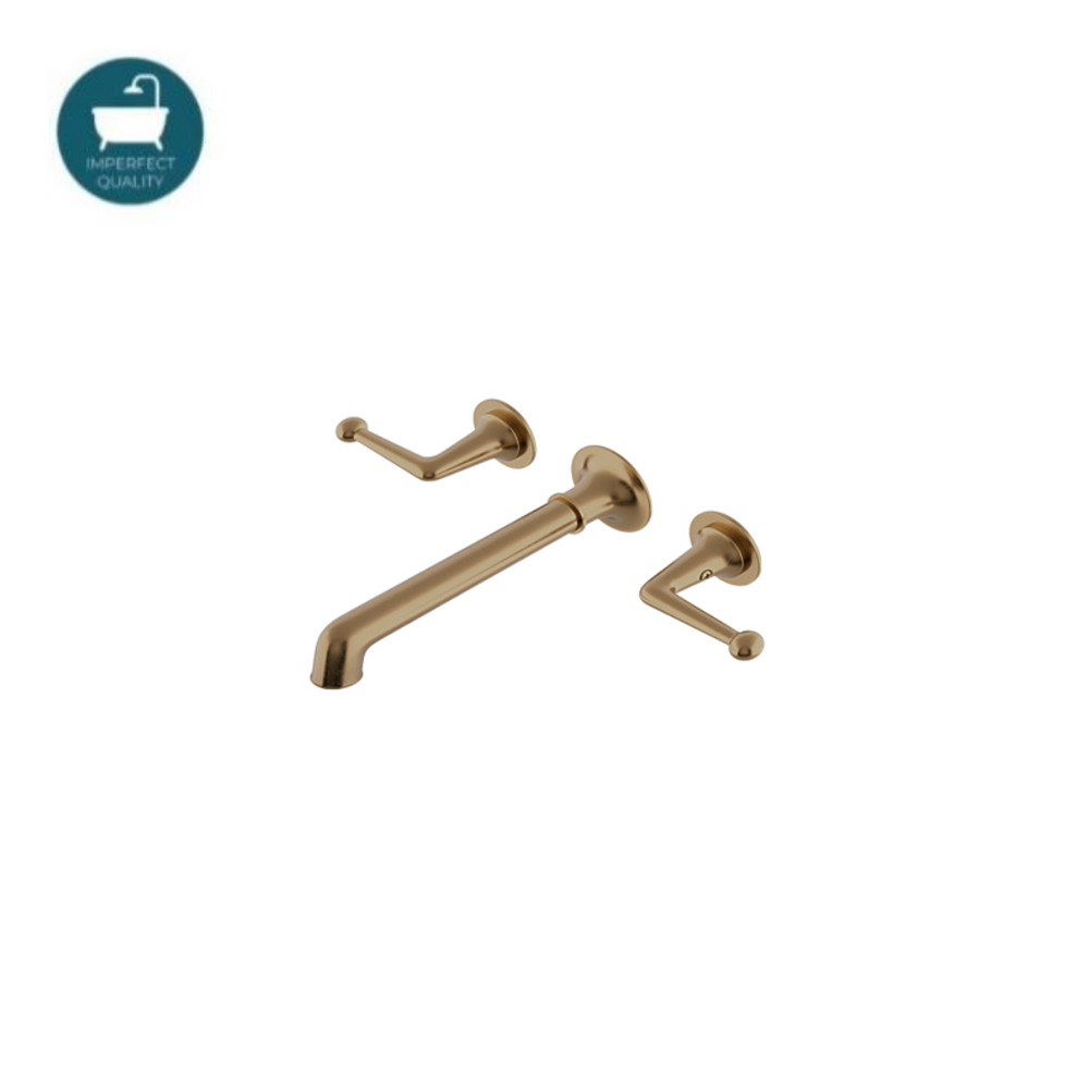 Dash Three Hole Wall Mounted Lavatory Faucet with Metal Lever Handles in Vintage Brass