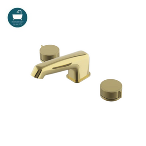 Waterworks Bond Tandem Series Lavatory Faucet with Guilloche Lines Knob Handles in Unlacquered Brass