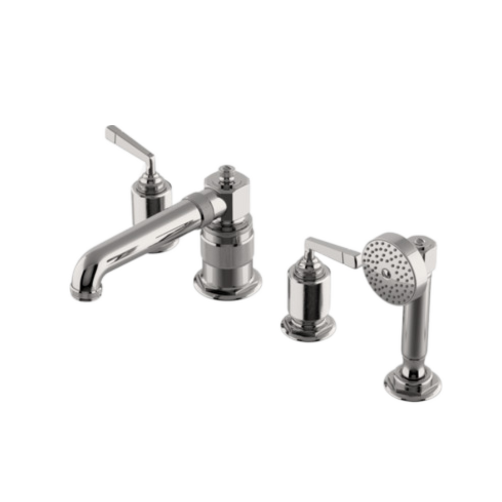 Waterworks RW Atlas Low Profile Concealed Tub Filler with 2.5gpm Handshower and Metal Lever Handles in Matte Nickel