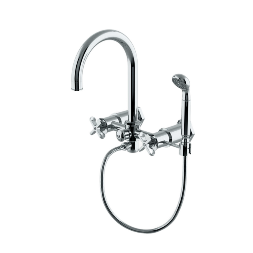 Waterworks Henry Exposed Wall Mounted Tub Filler with 1.75gpm Handshower and Metal Cross Handles in Chrome