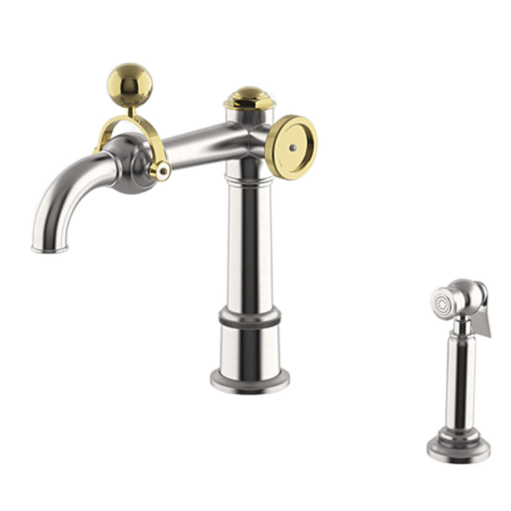 Waterworks On Tap High Profile Kitchen Faucet and Spray in Matte Nickel/Unlacquered Brass