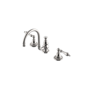 Waterworks Etoile Gooseneck Three Hole Deck Mounted Lavatory Faucet with Metal Lever Handles in Matte Nickel