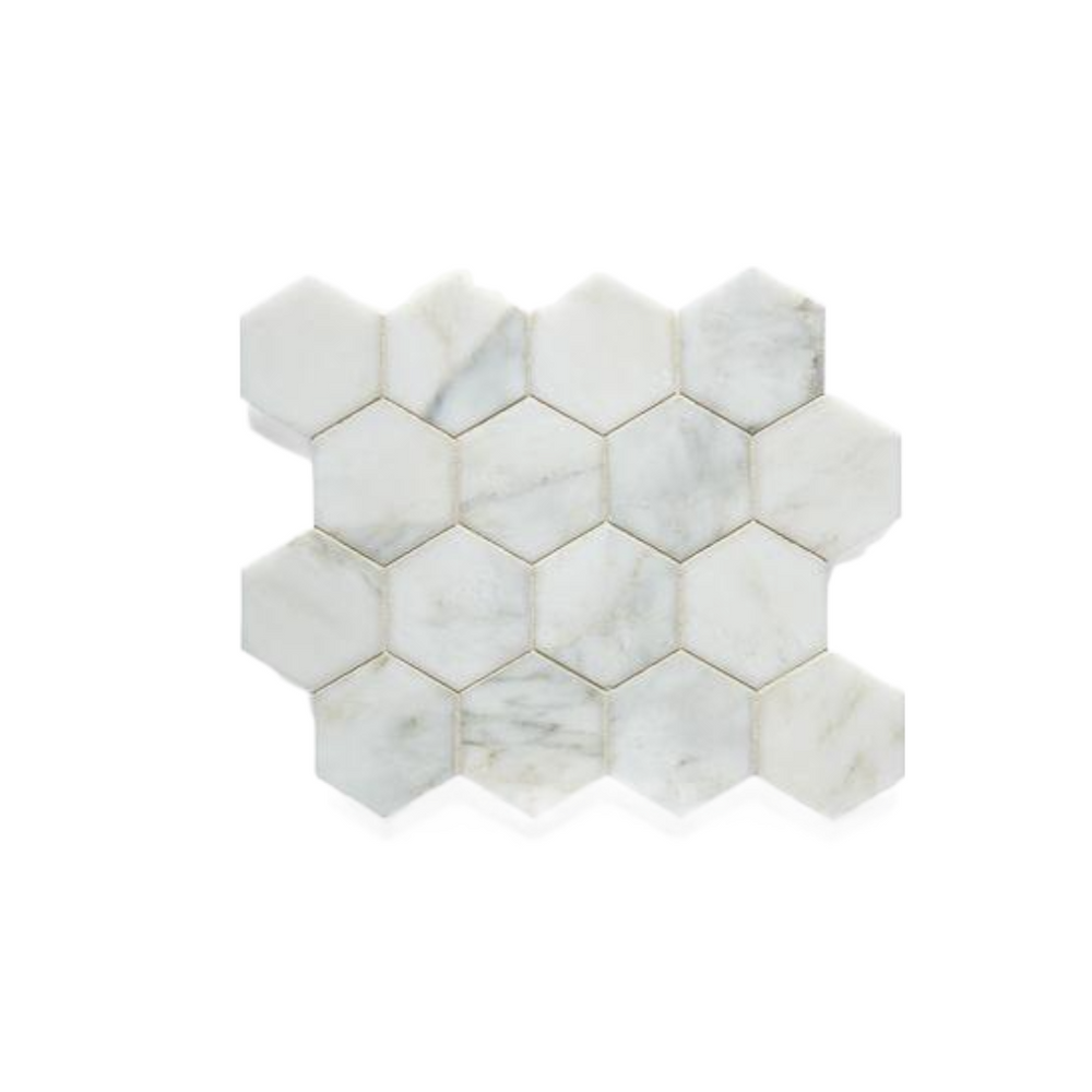 Waterworks Studio Stone 3" Hexagon Mosaic in White Limestone Honed