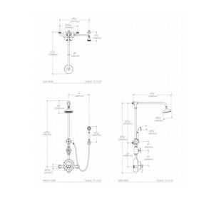 Waterworks Regulator Exposed Thermostatic Shower System with Handshower on Hook, Metal Lever and Wheel Handles in Burnished Brass, 1.75gpm