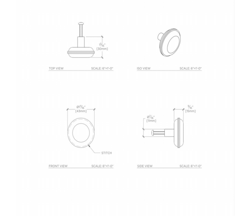 Waterworks Fallbrook 1 3/4" Chestnut Leather Knob in Unlacquered Brass