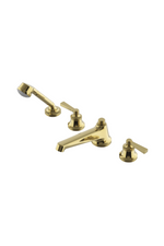 Waterworks Transit Deck Mounted Tub Filler with Metal Handshower and Lever Handles in Brass