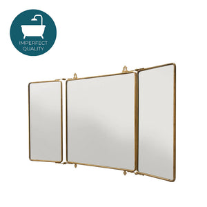 Waterworks Daphne Metal Rectangular Wall Mounted Trifold Mirror in Patina Brass