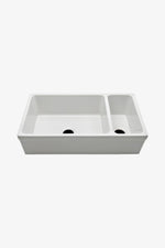 Waterworks Clayburn 35 1/2" x 19 3/4" x 10" Double Fireclay Farmhouse Apron Kitchen Sink with Center Drains in White